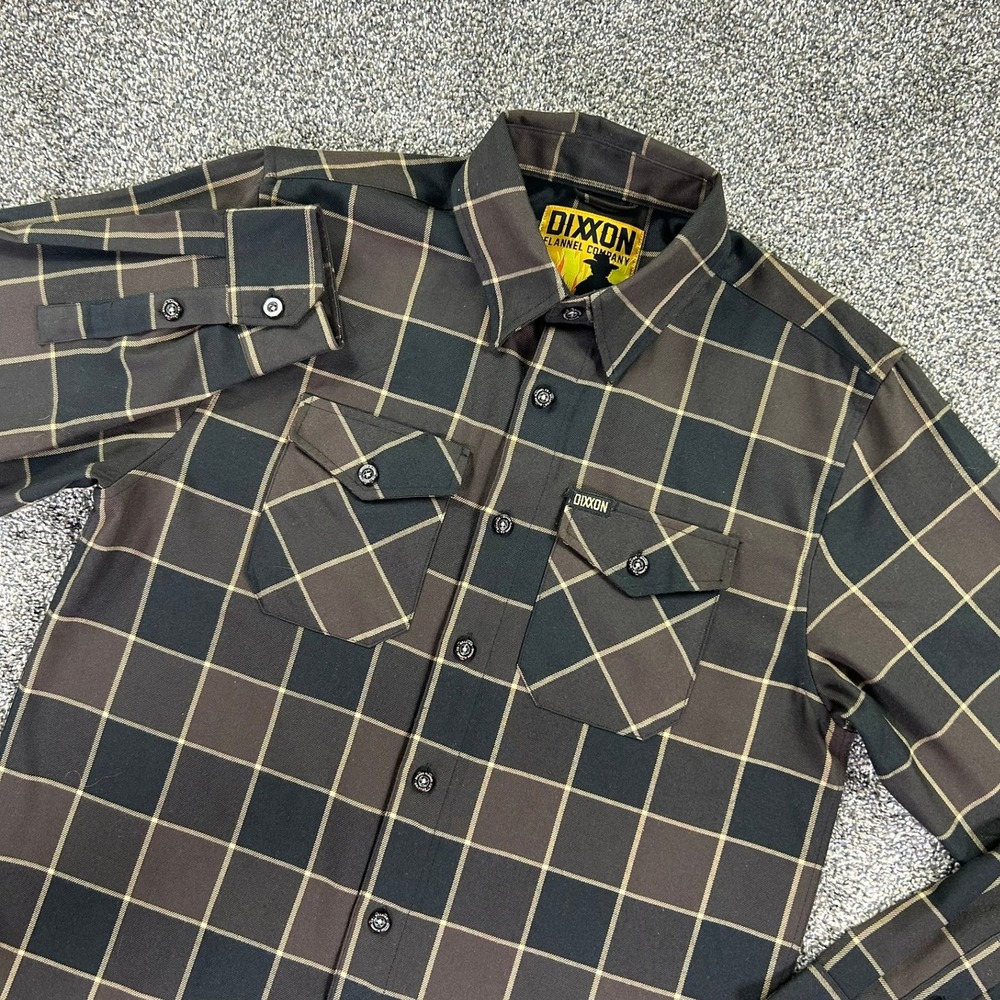 Dixxon Flannel Co The Drifter Plaid Shirt Mens Medium Brown Black D-Tech Blend